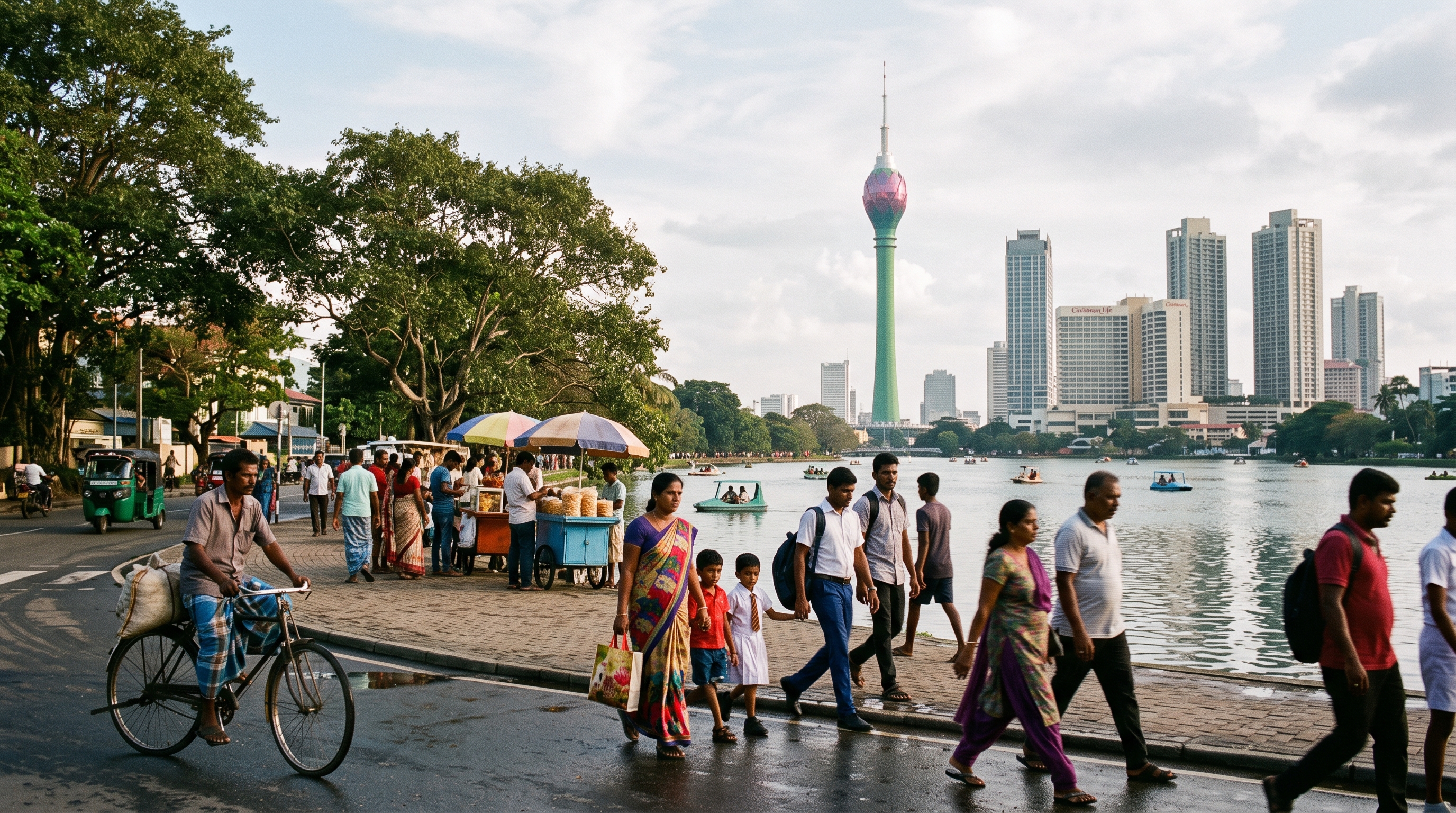 People gathering beside Beira Lake in Colombo